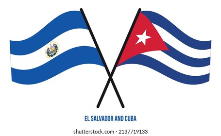 El Salvador and Cuba Flags Crossed And Waving Flat Style. Official Proportion. Correct Colors.