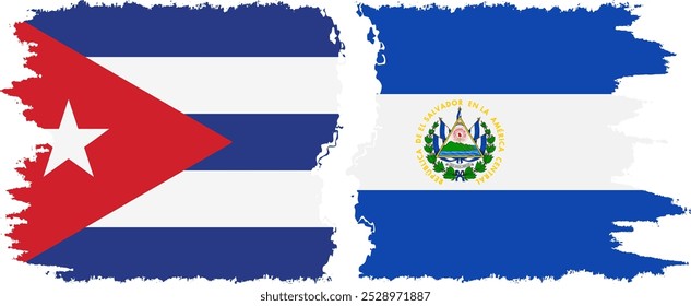 El Salvador and  Cuba grunge flags connection, vector