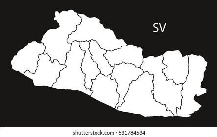 El Salvador departments Map black country illustration