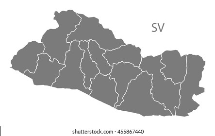 El Salvador departments Map grey