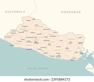 El Salvador - detailed map with administrative divisions country. Vector illustration