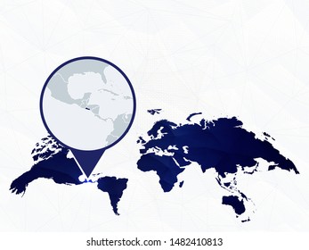 El Salvador detailed map highlighted on blue rounded World Map. Map of El Salvador in circle.