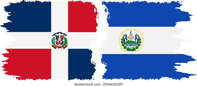 El Salvador and Dominican Republic grunge flags connection, vector