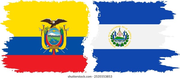 El Salvador and Ecuador grunge flags connection, vector