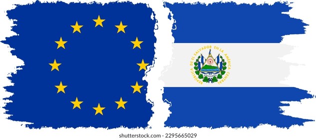 El Salvador and European Union grunge flags connection, vector