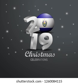 El Salvador Flag 2019 Merry Christmas Typography. New Year Abstract Celebration background