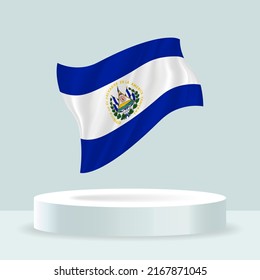 El Salvador flag  3d rendering the flag displayed the stand  Waving flag in modern pastel colors  Flag drawing  shading   color separate layers  neatly in groups for easy editing 