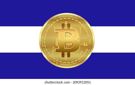 El Salvador flag and Bitcoin, gold coin vector