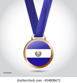 El Salvador Flag in Bronze Medal. Olympic Game Bronze Medal. Vector Illustration