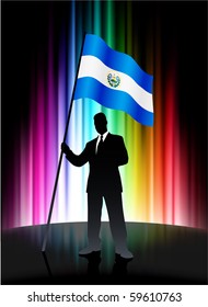 El Salvador Flag with Businessman on Abstract Spectrum Background Original Illustration