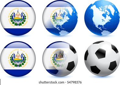 El Salvador Flag Button with Global Soccer Event Original Illustration