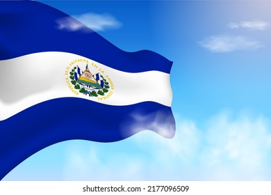 El Salvador flag in the clouds. Vector flag waving in the sky. National day realistic flag illustration. Blue sky vector.
