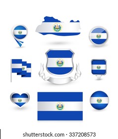 El Salvador Flag Collection. Vector icon set.