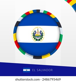 El Salvador Flag with Colorful Circle Border. Vector icon.