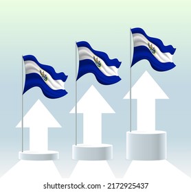 El Salvador flag  The country is in an uptrend  Waving flagpole in modern pastel colors  Flag drawing  shading for easy editing  Banner template design 