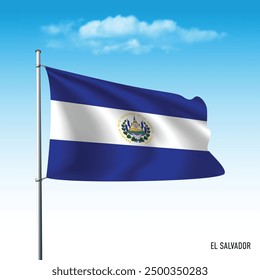 El Salvador flag flying on blue sky, vector illustation.