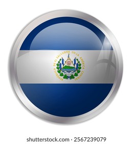 El Salvador flag - glossy circle button displays a colorful flag representing a country cultural identity and heritage. The essence of national pride and unity.