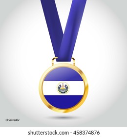 El Salvador Flag in gold Medal. Vector Illustration. RIO Olympic Game gold Medal. Vector Illustration