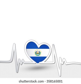 El Salvador flag heart and heartbeat line.Patriotic vector background.