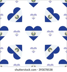 El Salvador flag heart seamless pattern. Patriotic El Salvador flag background. Country flag in the shape of heart. Vector seamless pattern.