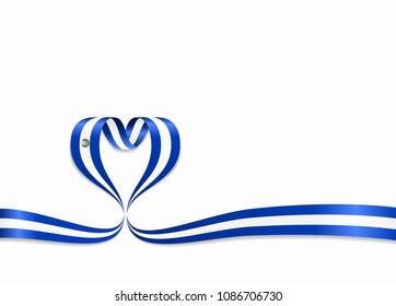 El Salvador flag heart-shaped wavy ribbon. Vector illustration.