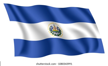 El Salvador flag. Isolated national flag of El Salvador. Waving flag of the Republic of El Salvador. Fluttering textile salvadoran flag. Land of Superb Volcanoes.