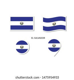 El Salvador flag logo icon set, rectangle flat icons, circular shape, marker with flags.