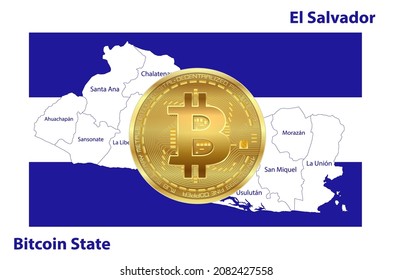 El Salvador flag with map and Bitcoin vector