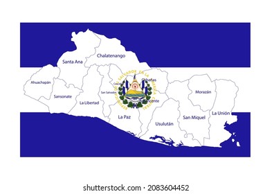 El Salvador flag with map and regions vector