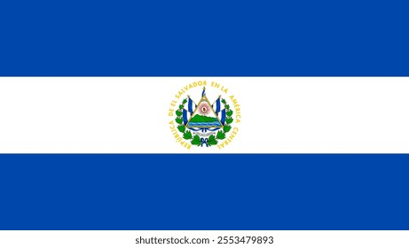 El Salvador flag in official colors, dimensions and aspect ratio. Vector flag symbolizing national pride, identity, heritage, patriotism and authority