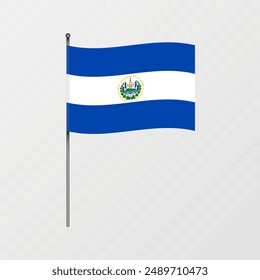 El Salvador flag on flagpole. Vector illustration.