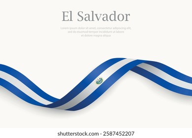 El Salvador flag on Waving ribbon. Template for independence day