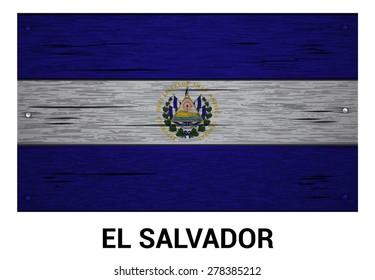 El Salvador flag on wood texture background - vector illustration