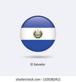 El Salvador flag - round glossy button. Vector Illustration.