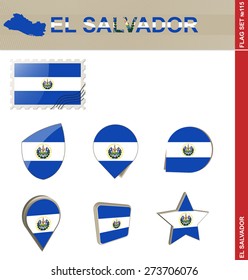 El Salvador Flag Set, Flag Set #115. Vector.