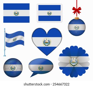 El Salvador flag set of 8 items vector