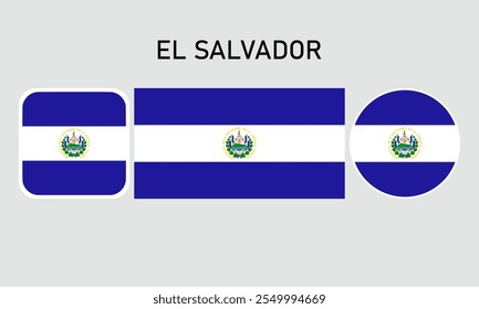 el salvador Flaggengruppe von Symbolen. Eine Reihe von Flaggen in quadratischen, rechteckigen und runden Formen. Flaggensymbol. Standardfarben. Vektorgrafik.	