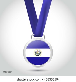 El Salvador Flag in silver Medal. Vector Illustration. RIO Olympic Game silver Medal. Vector Illustration