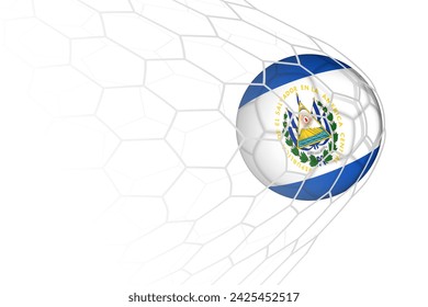 Balón de fútbol de bandera de El Salvador en la red. Ilustración deportiva vectorial.