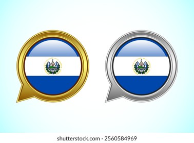 El Salvador flag speech bubble. Speaking flag icon in gold and silver color