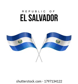 El Salvador flag state symbol isolated on background national banner. Greeting card National Independence Day of the Republic of El Salvador. Illustration banner with realistic state flag.