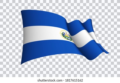 Flaggenstaatsymbol von El Salvador einzeln auf nationalem Hintergrund. Grußkarte Nationaler Unabhängigkeitstag der Republik El Salvador. Illustrationsbanner mit realistischer Staatsflagge.