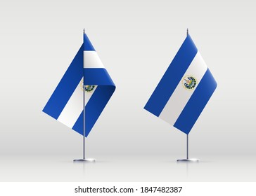 El Salvador flag state symbol isolated on background national banner. Greeting card National Independence Day of the Republic of El Salvador. Illustration banner with realistic state flag.