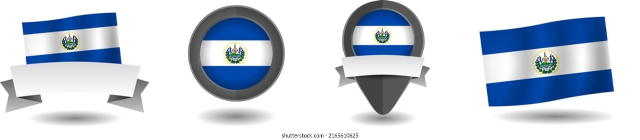 El Salvador flag vector collection. Pointers, flags and banners flat icon. Vector state signs illustration isolated on white background. El Salvador flag symbol on design element.