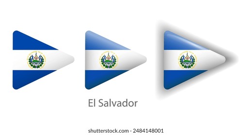 El Salvador flag vector icons set in the shape of rounded triangle