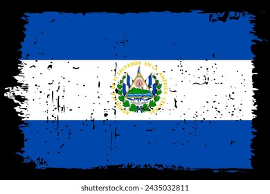 El Salvador flag - vector flag with stylish scratch effect and black grunge frame.