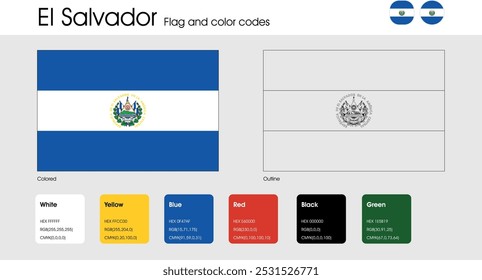 El Salvador Flag version of colored, outline and icons