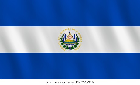 El Salvador flag with waving effect, official proportion.