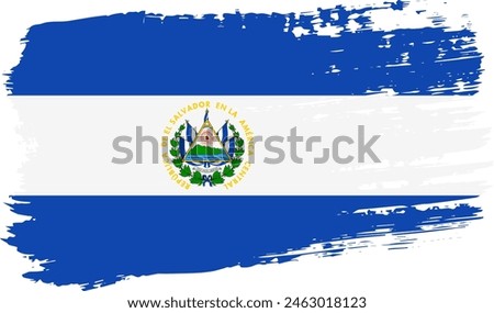 El Salvador flag, wide brush stroke on transparent background, vector.