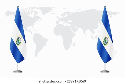 El Salvador and El Salvador flags for official meeting against background of world map.